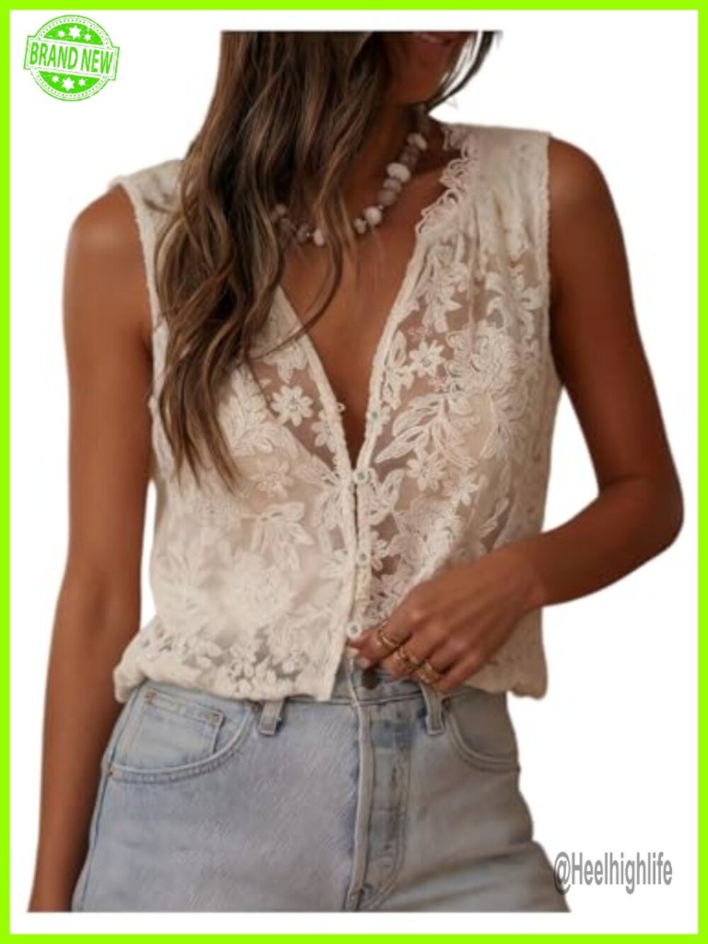 Women's Sleeveless Lace Tank Top Boho Embroidered Blouse